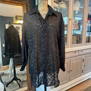 Sheer Black Leopard Print Sleeve Shirt